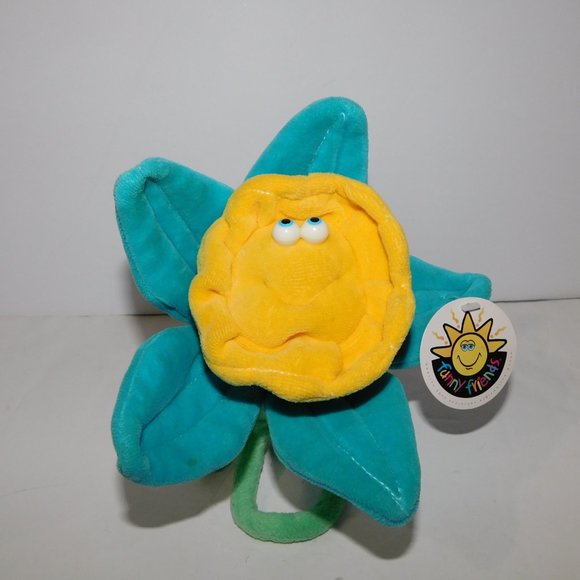 Funny Friends Soft Sculpture Daffodil Flower New with Tag Blue Yellow Plush - Picture 5 of 8